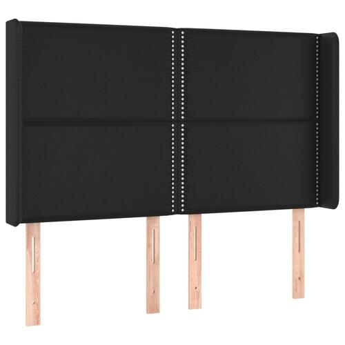 Sengegavl med LED-lys 147x16x118/128 cm kunstlæder sort