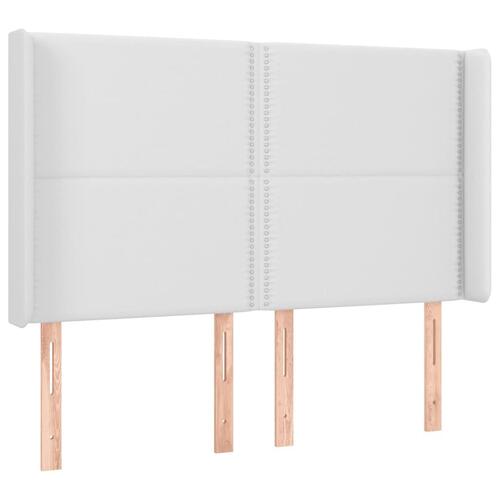 Sengegavl med LED-lys 147x16x118/128 cm kunstlæder hvid