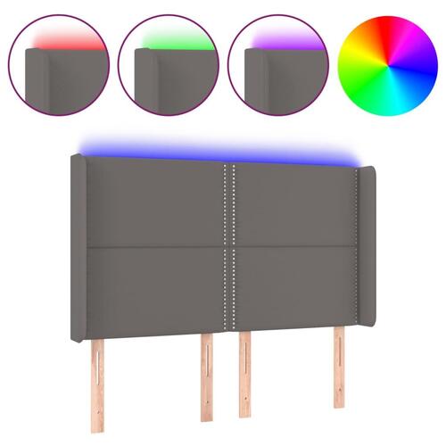 Sengegavl med LED-lys 147x16x118/128 cm kunstlæder grå