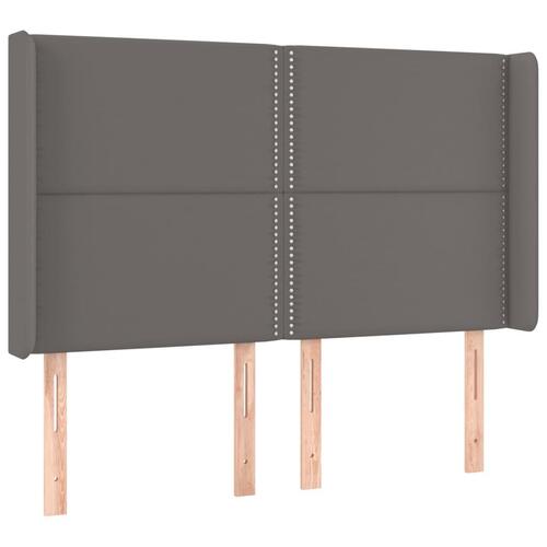 Sengegavl med LED-lys 147x16x118/128 cm kunstlæder grå