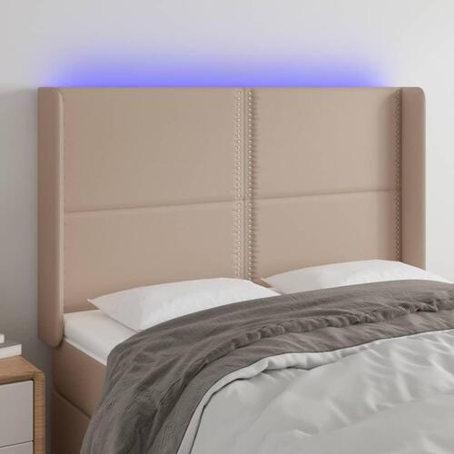 Sengegavl med LED-lys 147x16x118/128 cm kunstlæder cappuccino