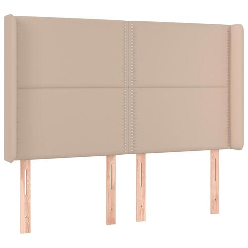 Sengegavl med LED-lys 147x16x118/128 cm kunstlæder cappuccino