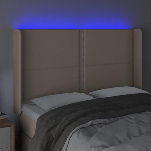 Sengegavl med LED-lys 147x16x118/128 cm kunstlæder cappuccino