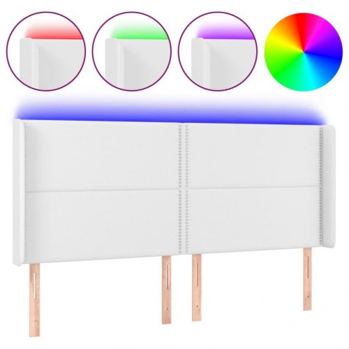 Sengegavl med LED-lys 163x16x118/128 cm kunstlæder hvid