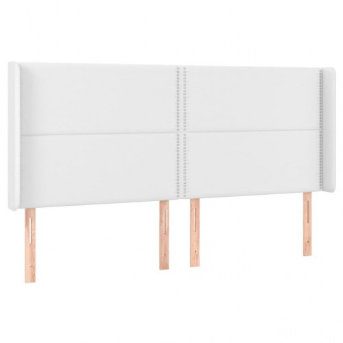 Sengegavl med LED-lys 163x16x118/128 cm kunstlæder hvid