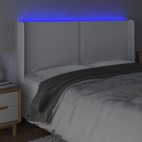 Sengegavl med LED-lys 163x16x118/128 cm kunstlæder hvid