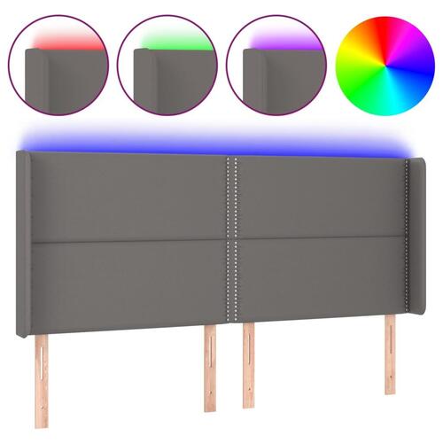 Sengegavl med LED-lys 163x16x118/128 cm kunstlæder grå