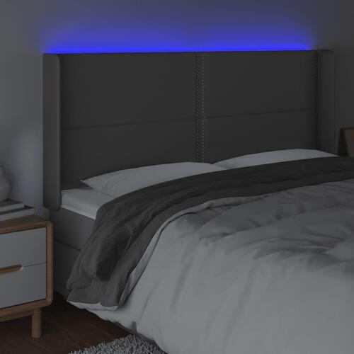 Sengegavl med LED-lys 163x16x118/128 cm kunstlæder grå