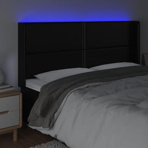 Sengegavl med LED-lys 183x16x118/128 cm kunstlæder sort
