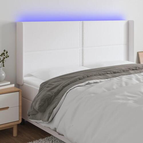 Sengegavl med LED-lys 183x16x118/128 cm kunstlæder hvid