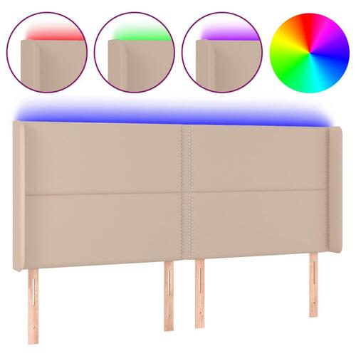 Sengegavl med LED-lys 183x16x118/128 cm kunstlæder cappuccino
