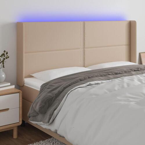 Sengegavl med LED-lys 183x16x118/128 cm kunstlæder cappuccino