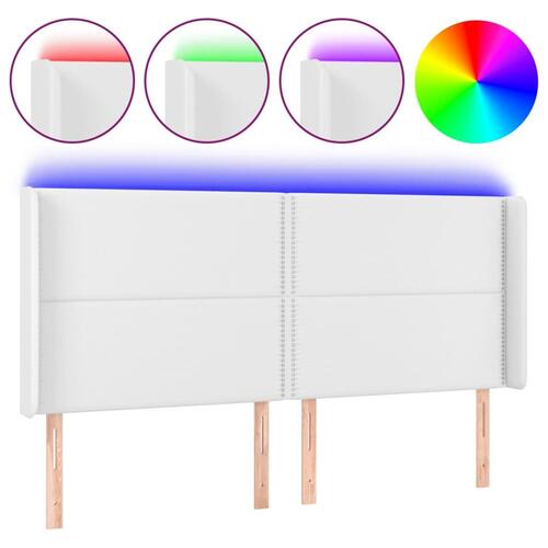 Sengegavl med LED-lys 203x16x118/128 cm kunstlæder hvid