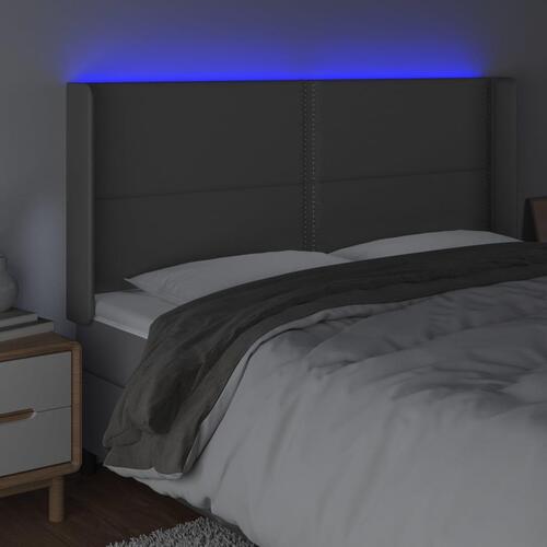Sengegavl med LED-lys 203x16x118/128 cm kunstlæder grå