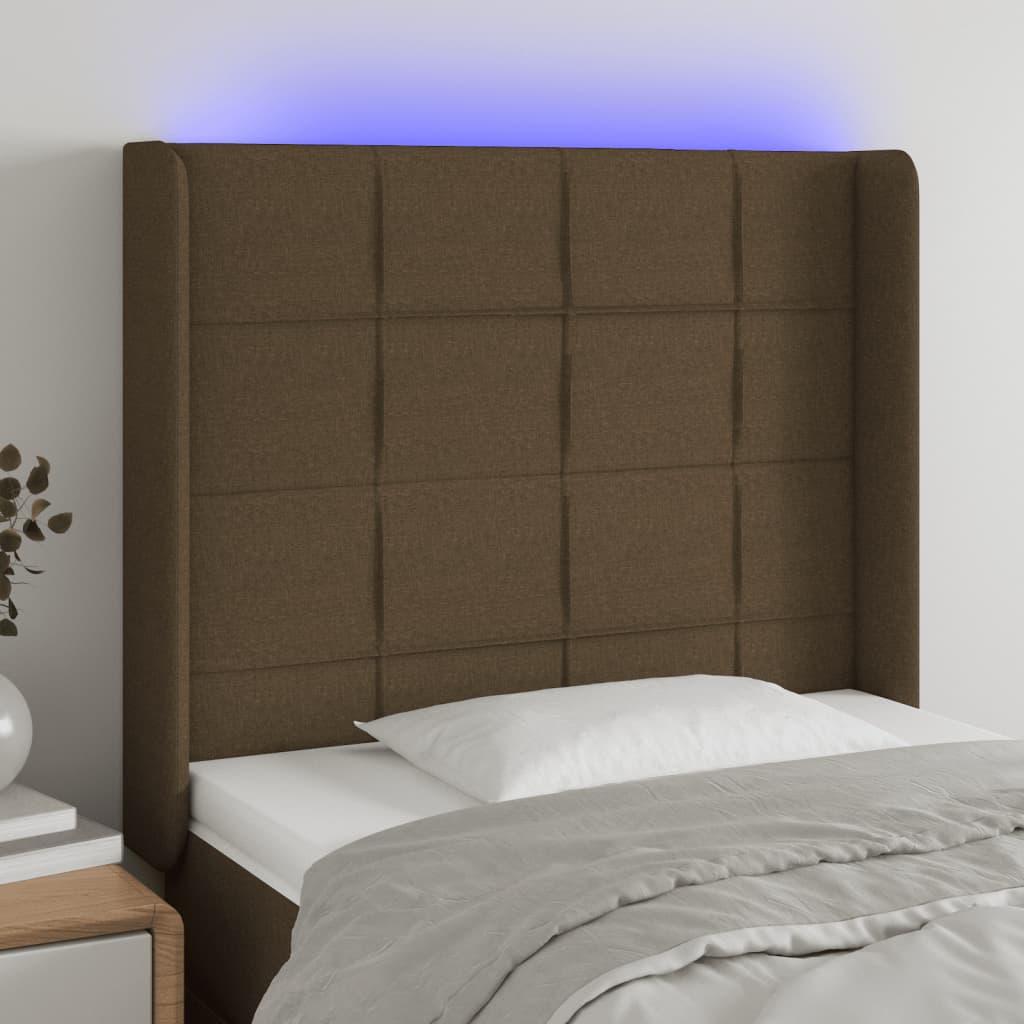Sengegavl Med Led-Lys Stof - Mørkebrun / 93 x 16 x 118/128 cm