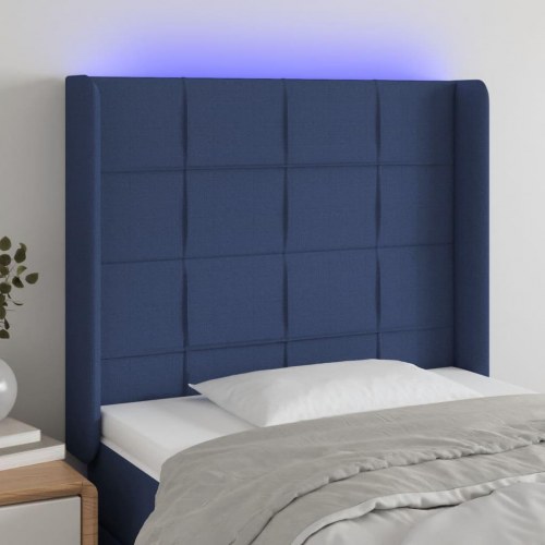 Sengegavl med LED-lys - blå, 93 x 16 x 118/128 cm