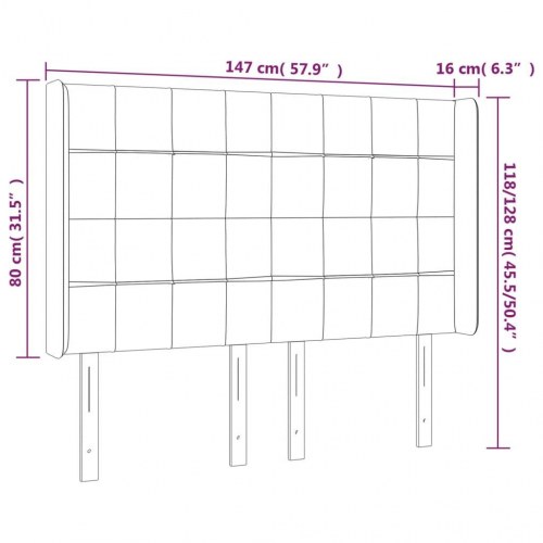 Sengegavl med LED-lys - blå, 147 x 16 x 118/128 cm