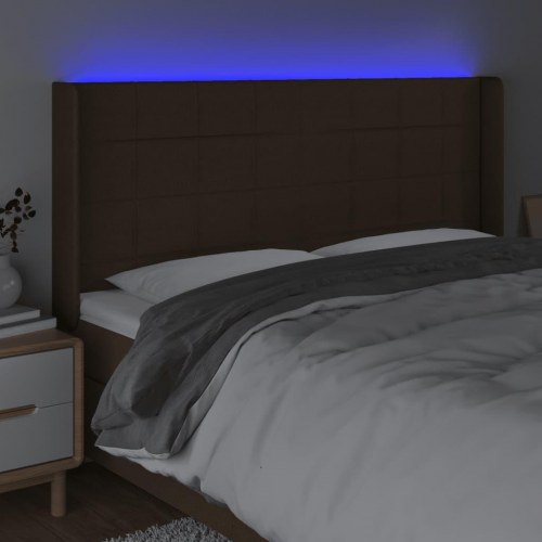 Sengegavl med LED-lys 163 x 16 x 118/128 cm - mørkebrun