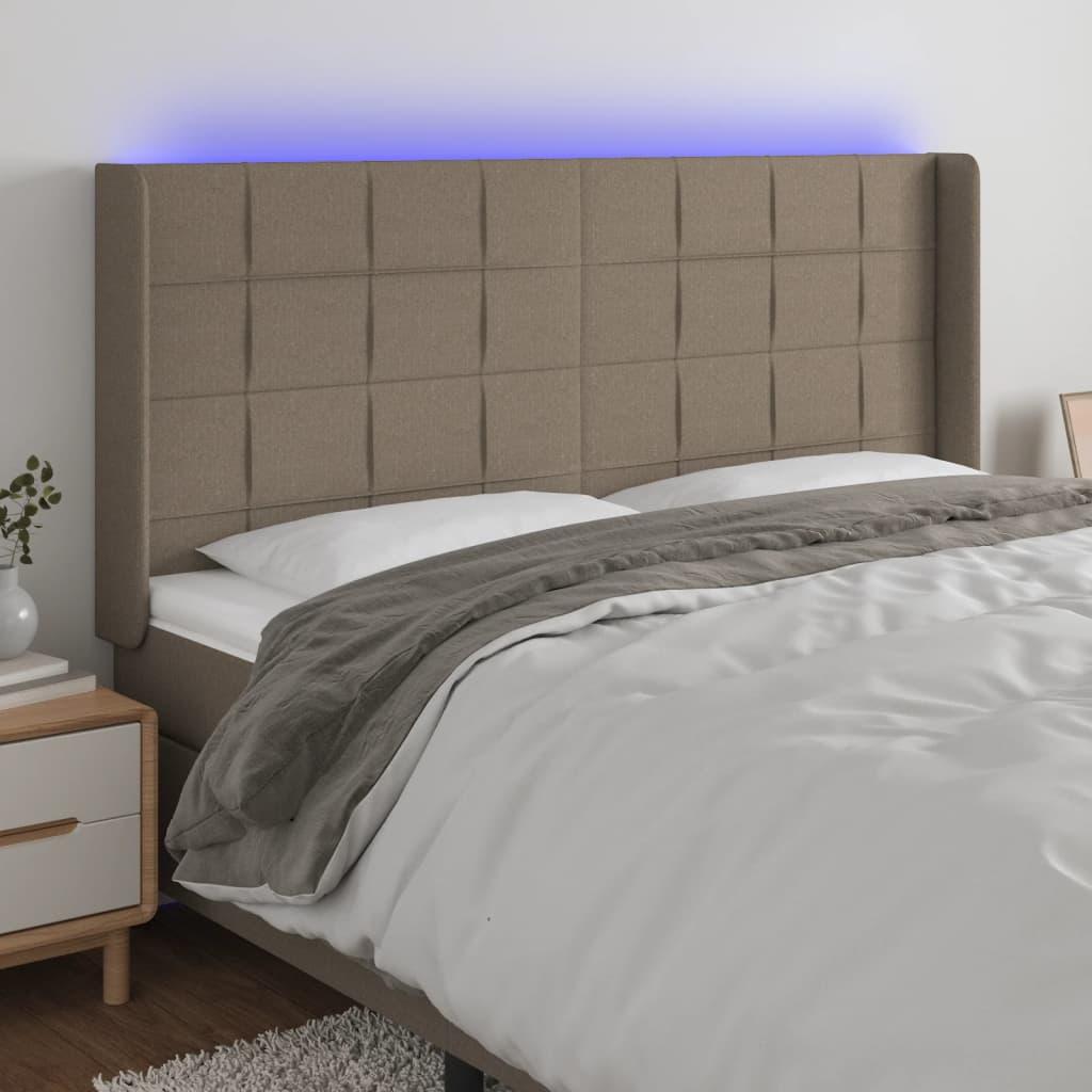 Sengegavl Med Led-Lys Stof - Gråbrun / 163 x 16 x 118/128 cm