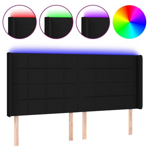 Sengegavl med LED-lys 183 x 16 x 118/128 cm - sort