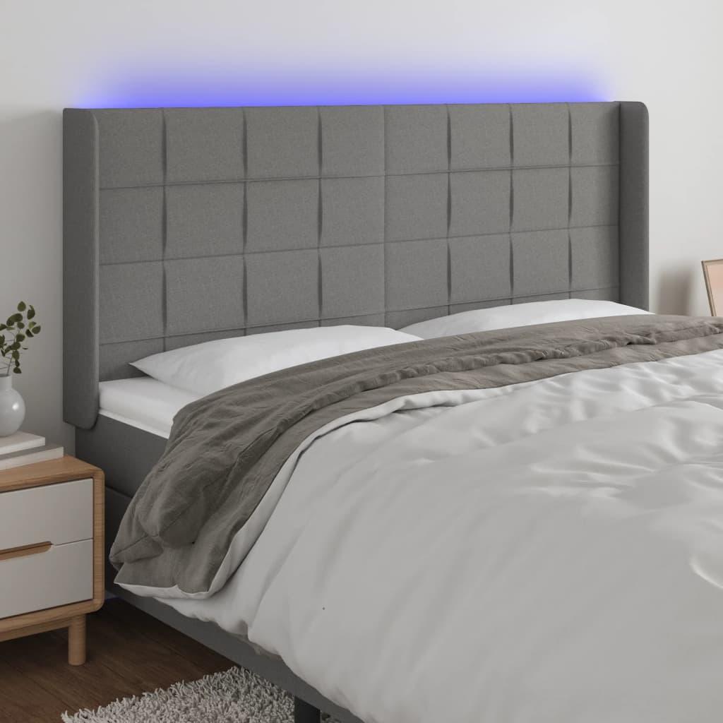 Sengegavl Med Led-Lys Stof - Mørkegrå / 203 x 16 x 118/128 cm