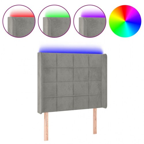 Sengegavl med LED-lys 93 x 16 x 118/128 cm - lysegrå