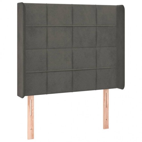 Sengegavl med LED-lys i fløjl - mørkegrå, 93 x 16 x 118/128 cm