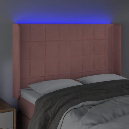 Sengegavl med LED-lys 147 x 16 x 118/128 cm - lyserød