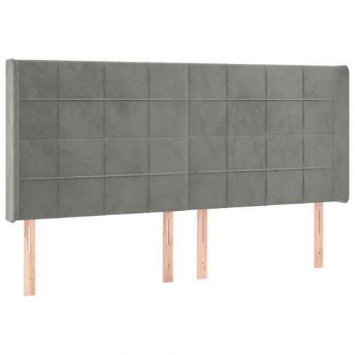 Sengegavl med LED-lys i fløjl 163 x 16 x 118/128 cm - lysegrå