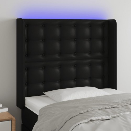 Sengegavl med LED-lys - sort, 93 x 16 x 118/128 cm
