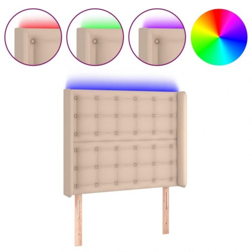 Sengegavl med LED-lys 93 x 16 x 118/128 cm kunstlæder - cappuccino
