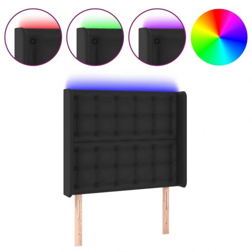 Sengegavl med LED-lys i kunstlæder 103 x 16 x 118/128 cm - sort
