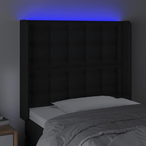 Sengegavl med LED-lys i kunstlæder 103 x 16 x 118/128 cm - sort