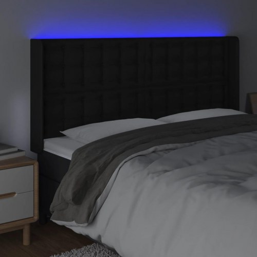 Sengegavl med LED-lys 147 x 16 x 118/128 cm - sort