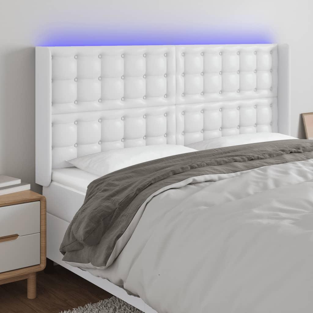 Sengegavl Med LED-Lys Kunstlæder - Hvid / 147 x 16 x 118/128 cm