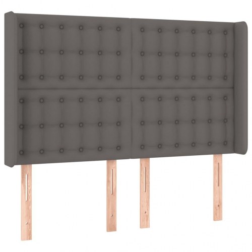 Sengegavl med LED-lys i kunstlæder 147 x 16 x 118/128 cm - grå