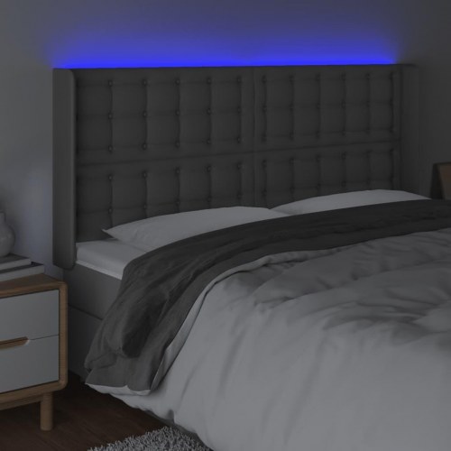 Sengegavl med LED-lys i kunstlæder 147 x 16 x 118/128 cm - grå