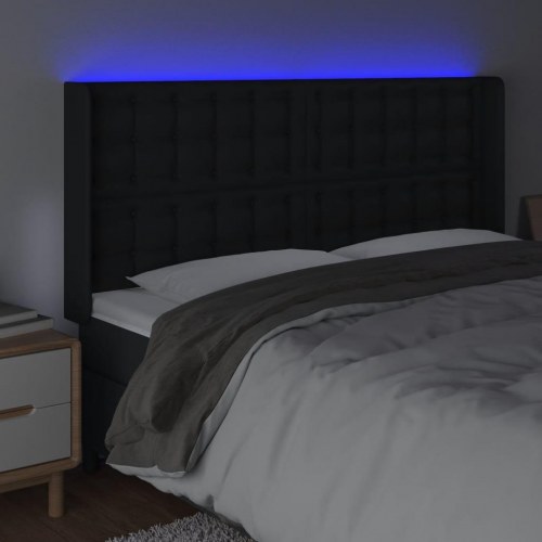 Sengegavl med LED-lys 163 x 16 x 118/128 cm - sort