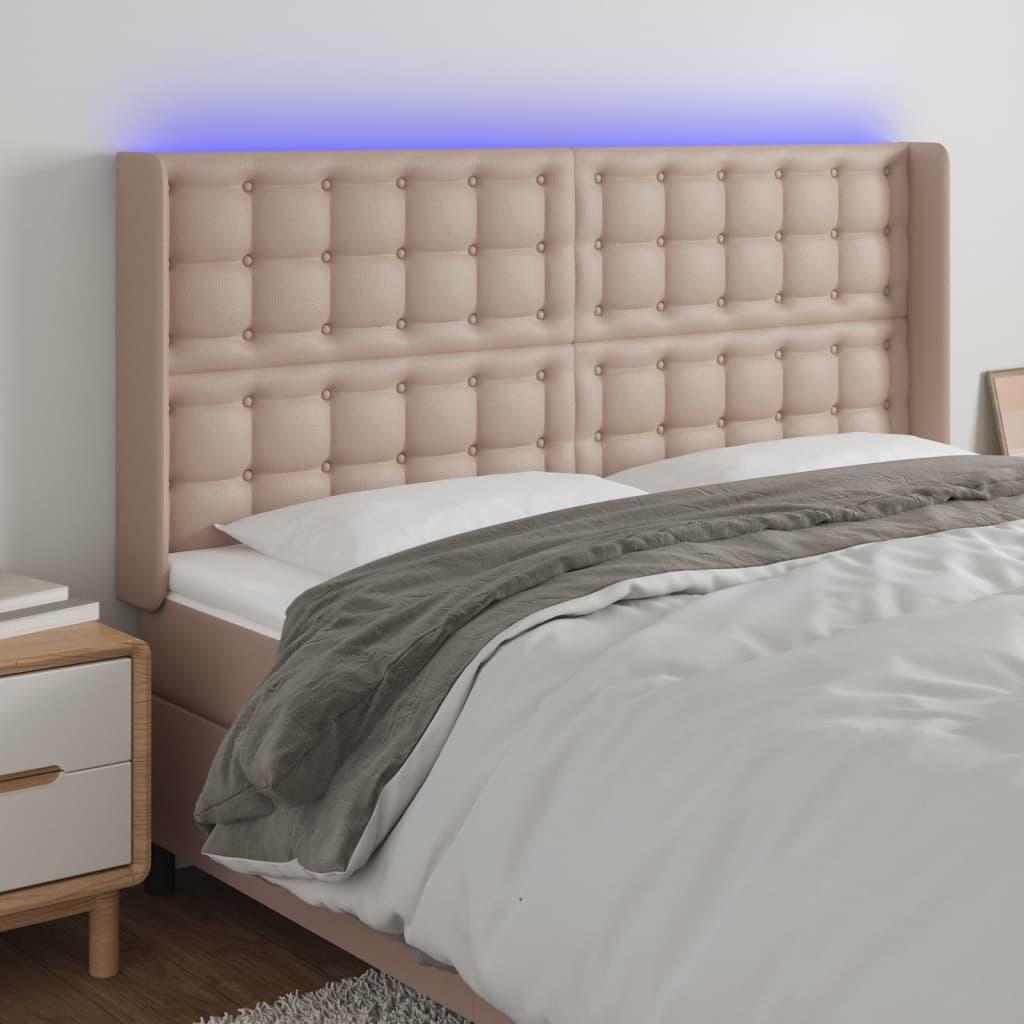 Sengegavl Med Led-Lys Kunstlæder - Cappuccino / 163 x 16 x 118/128 cm