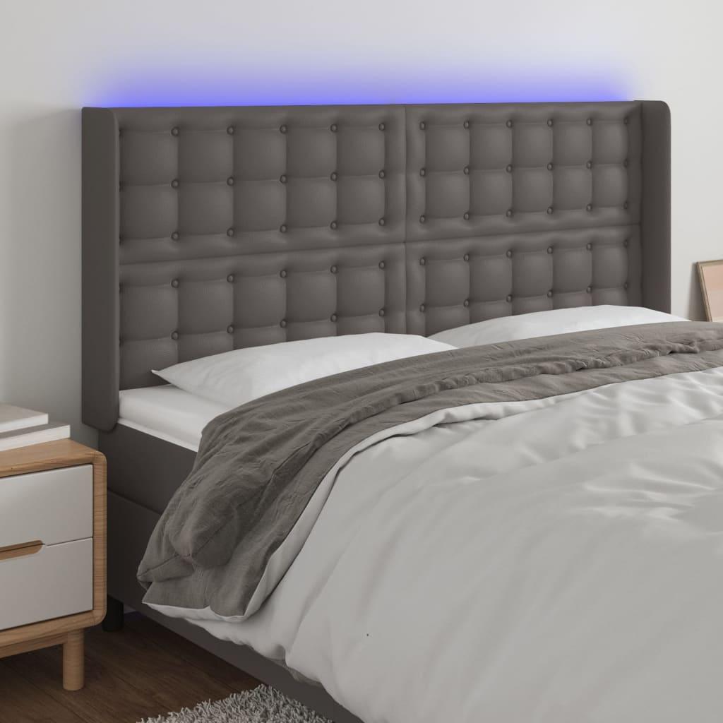 Sengegavl Med Led-Lys Kunstlæder - Grå / 203 x 16 x 118/128 cm