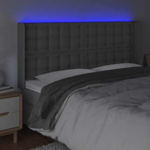 Sengegavl med LED-lys 203 x 16 x 118/128 cm - grå