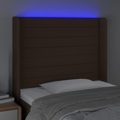 Sengegavl med LED-lys - mørkebrun, 103 x 16 x 118/128 cm