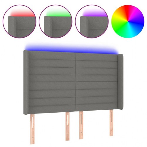 Sengegavl med LED-lys 147 x 16 x 118/128 cm - mørkegrå