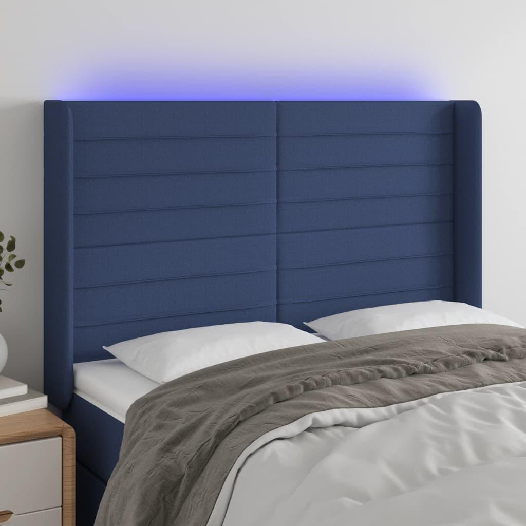 Sengegavl Med Led-Lys Stof - Blå / 147 x 16 x 118/128 cm