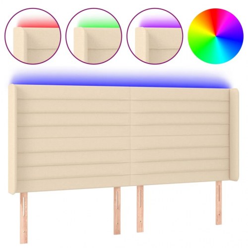 Sengegavl med LED-lys - cremefarvet, 163 x 16 x 118/128 cm