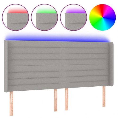 Sengegavl med LED-lys 183 x 16 x 118/128 cm - lysegrå