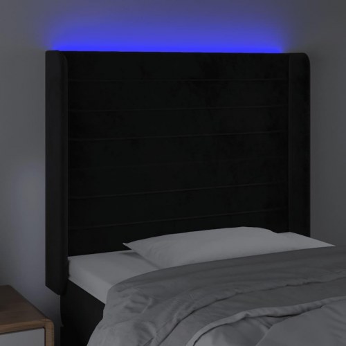 Sengegavl med LED-lys 103 x 16 x 118/128 cm fløjl - sort