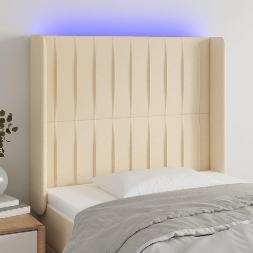 Sengegavl Med Led-Lys Stof - Creme / 103 x 16 x 118/128 cm