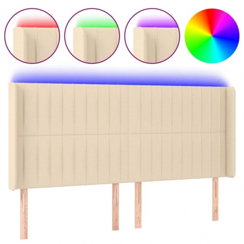 Sengegavl med LED-lys 183 x 16 x 118/128 cm - cremefarvet