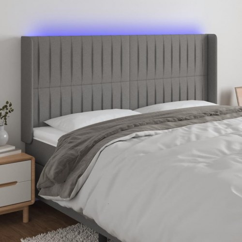 Sengegavl med LED-lys 203 x 16 x 118/128 cm - mørkegrå